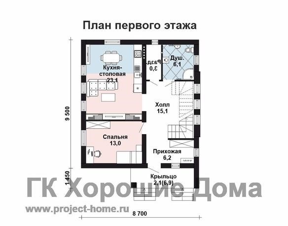 Коттедж AS-2464-2 представляет собой двухэтажное загородное жилище, построенное из газобетона, в современном стиле хайтек. Этот коттедж имеет один этаж.