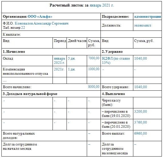 подсчет листа при увольнении