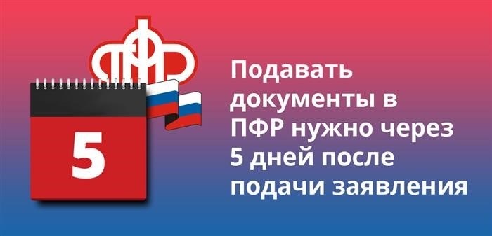 Необходимо представить документы в Пенсионный фонд России в течение пяти дней после подачи заявления.