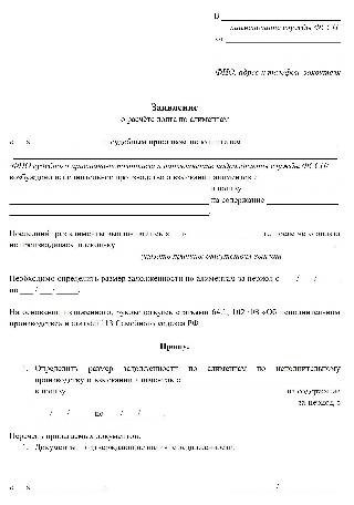 Образец заявления об учете штрафных санкций за неуплату алиментов в ФССП