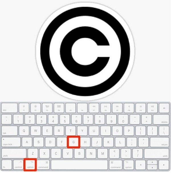 Вбейте на клавиатуре компьютера Mac символ авторского права.