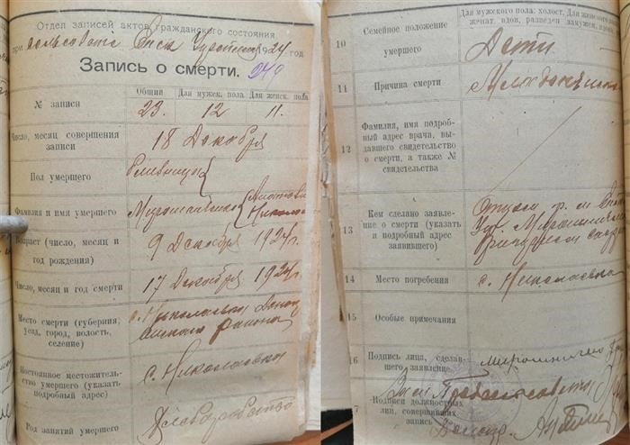 В 1924 году в Ейском укреплении была зарегистрирована запись о смерти двух новорожденных близнецов с фамилией Мирошниченко.