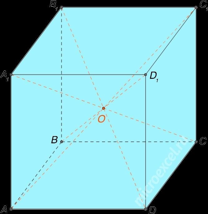 Пересечение линий, соединяющих противоположные вершины куба.