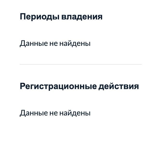 На данный момент отсутствуют информация о сроках владения и записи о регистрационных процедурах, однако возможно, что они будут представлены в дальнейшем.