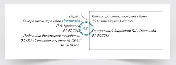 Пример оформления зашитого документа в РФ