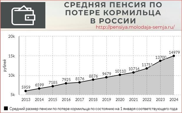 показывает среднюю сумму пенсии, выплачиваемую в России лицам, потерявшим своих кормильцев.